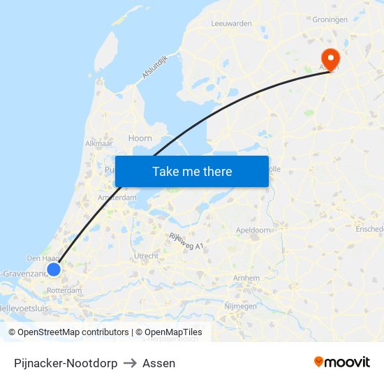 Pijnacker-Nootdorp to Assen map