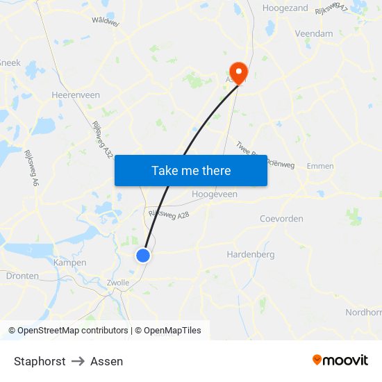 Staphorst to Assen map