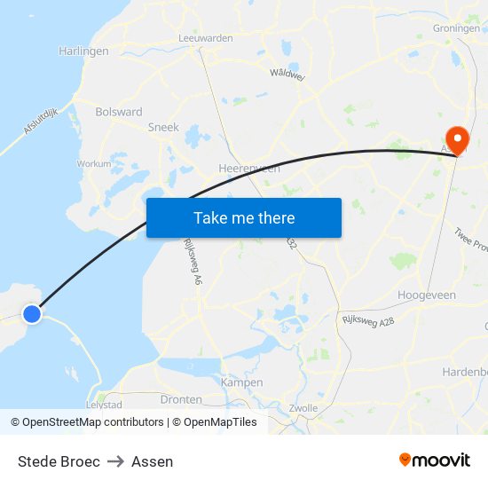 Stede Broec to Assen map