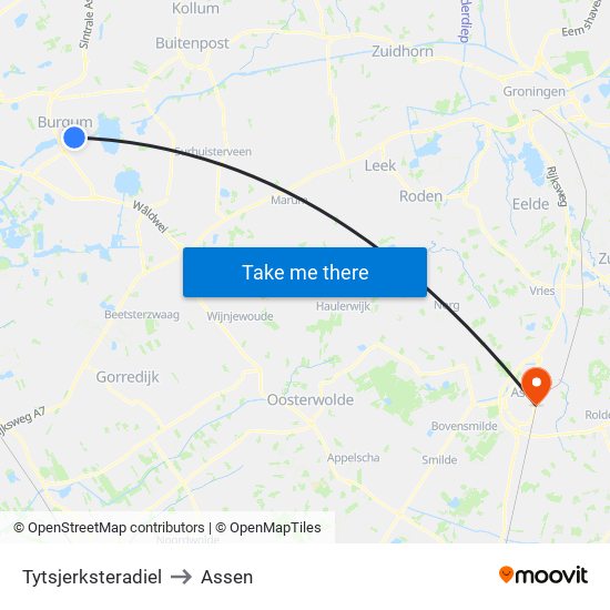 Tytsjerksteradiel to Assen map