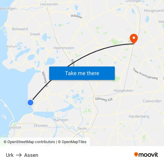 Urk to Assen map