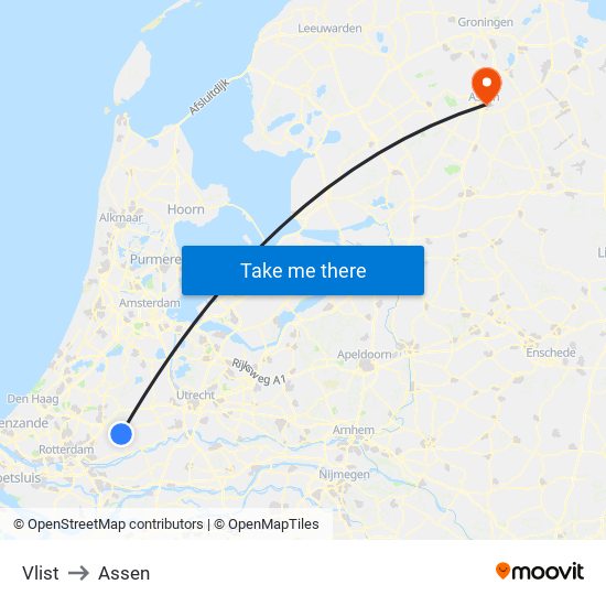 Vlist to Assen map