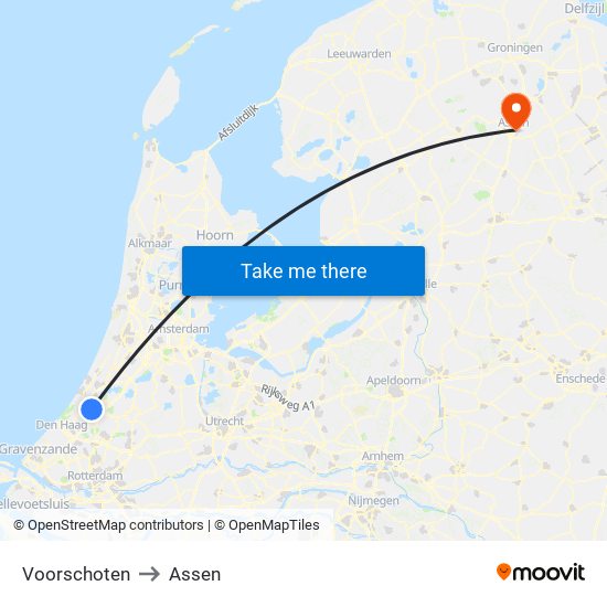 Voorschoten to Assen map