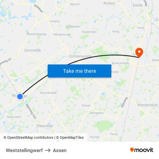 Weststellingwerf to Assen map