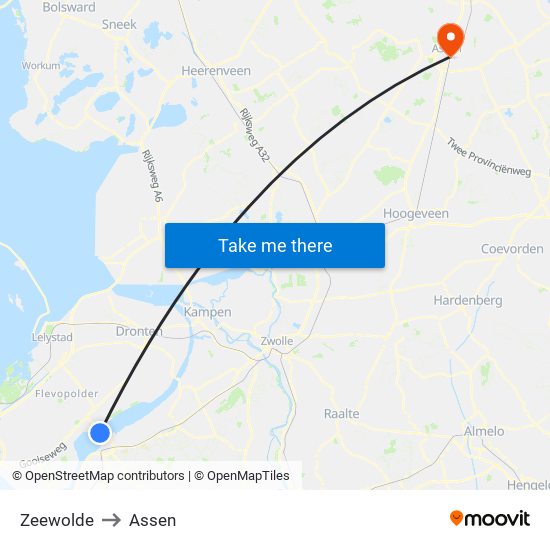 Zeewolde to Assen map