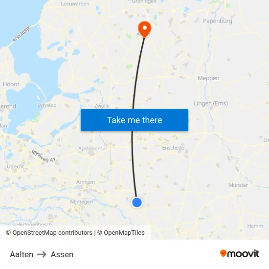 Aalten to Assen map