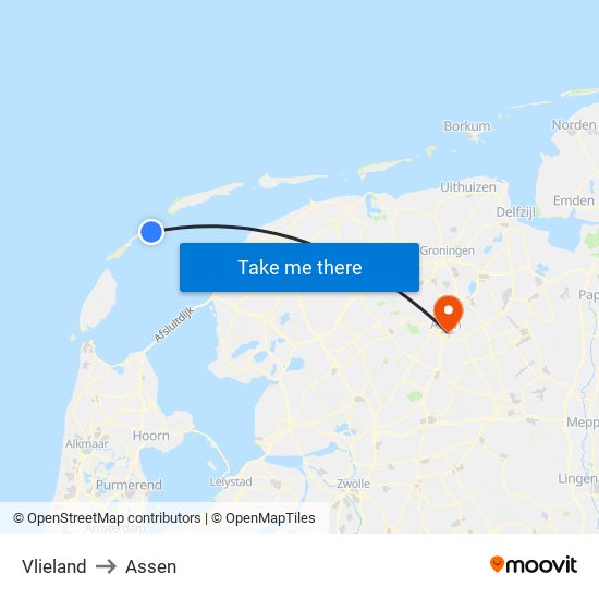 Vlieland to Assen map