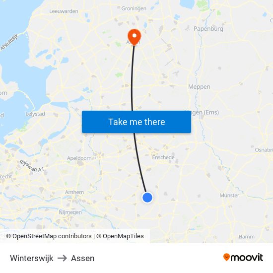 Winterswijk to Assen map