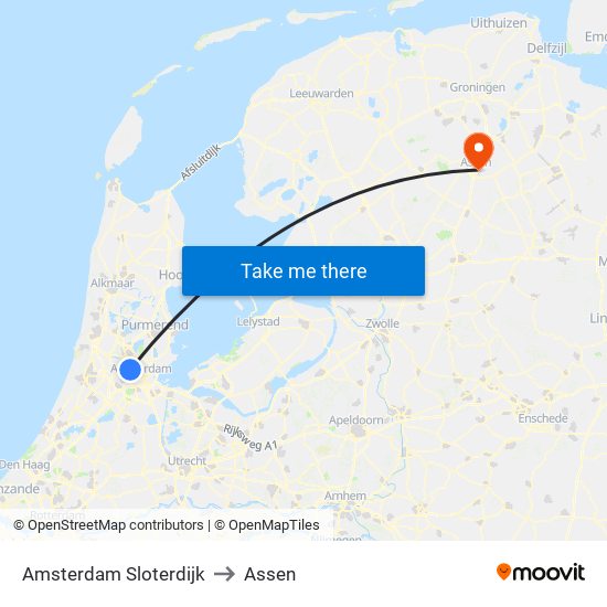 Amsterdam Sloterdijk to Assen map