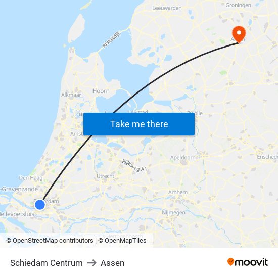 Schiedam Centrum to Assen map