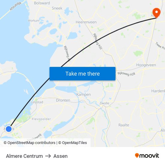 Almere Centrum to Assen map