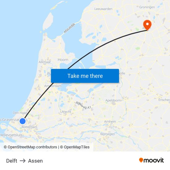 Delft to Assen map