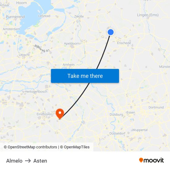 Almelo to Asten map