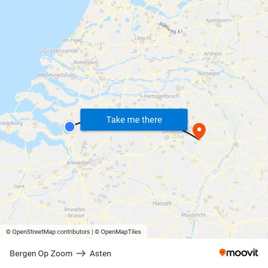 Bergen Op Zoom to Asten map