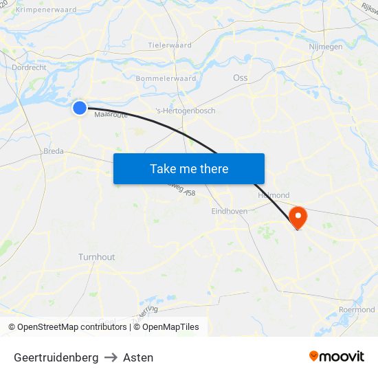 Geertruidenberg to Asten map