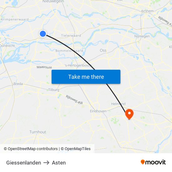 Giessenlanden to Asten map