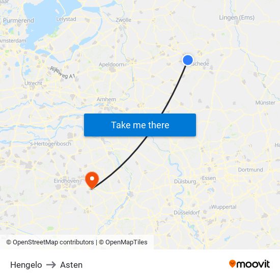 Hengelo to Asten map