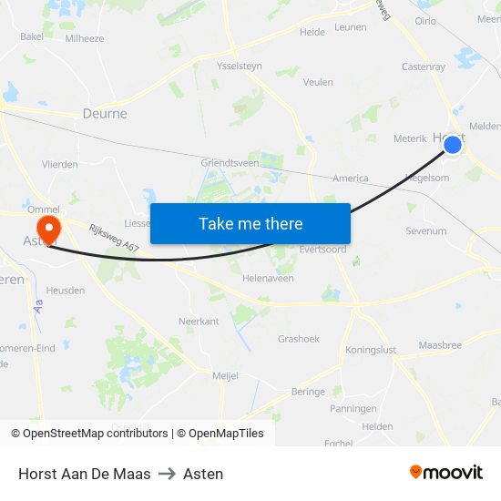 Horst Aan De Maas to Asten map