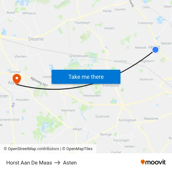 Horst Aan De Maas to Asten map