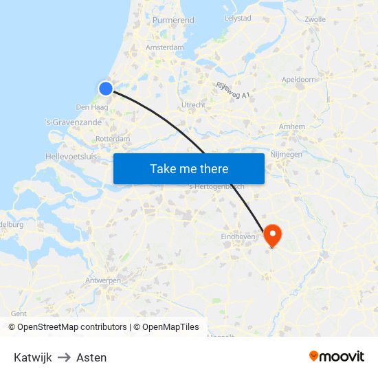 Katwijk to Asten map