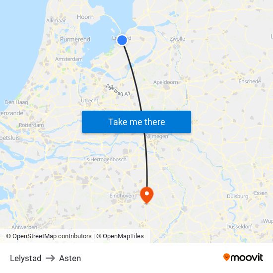Lelystad to Asten map