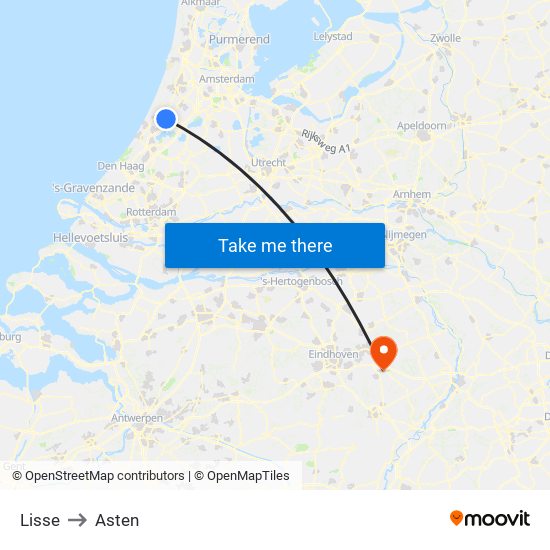 Lisse to Asten map