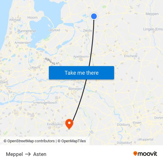 Meppel to Asten map