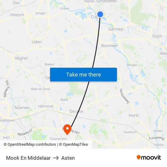 Mook En Middelaar to Asten map