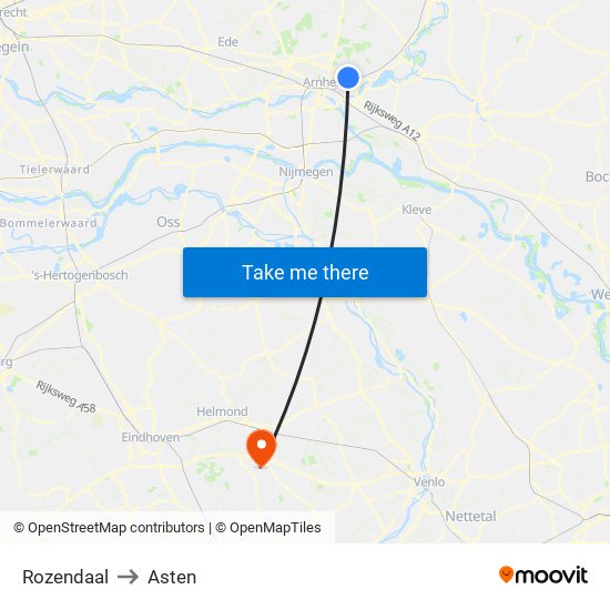 Rozendaal to Asten map