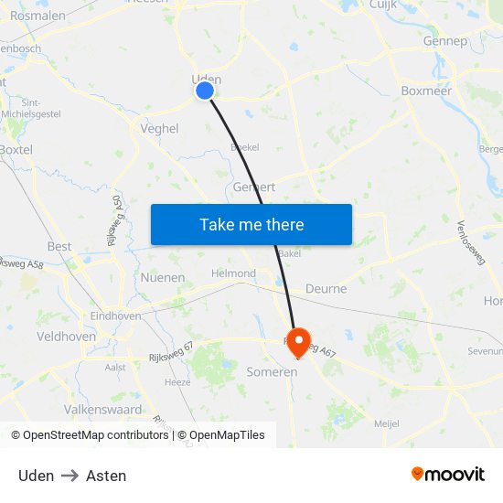 Uden to Asten map