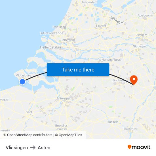 Vlissingen to Asten map