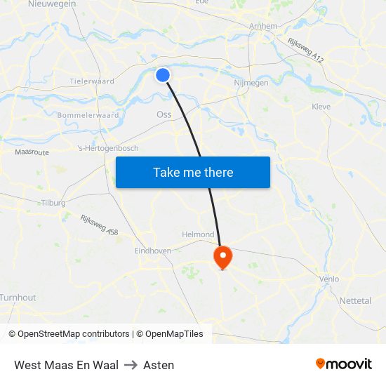 West Maas En Waal to Asten map