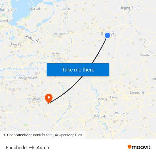 Enschede to Asten map