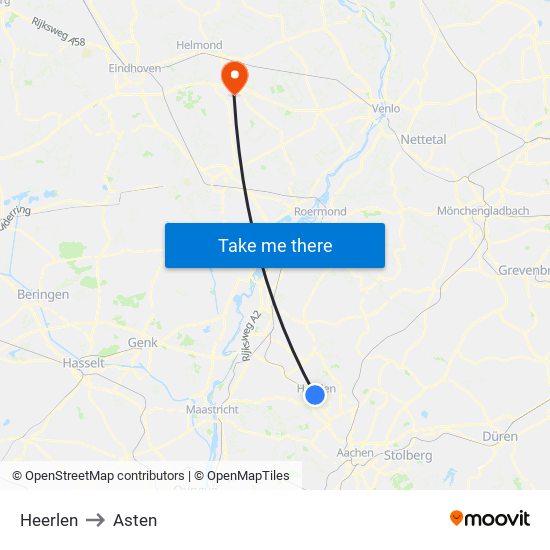 Heerlen to Asten map