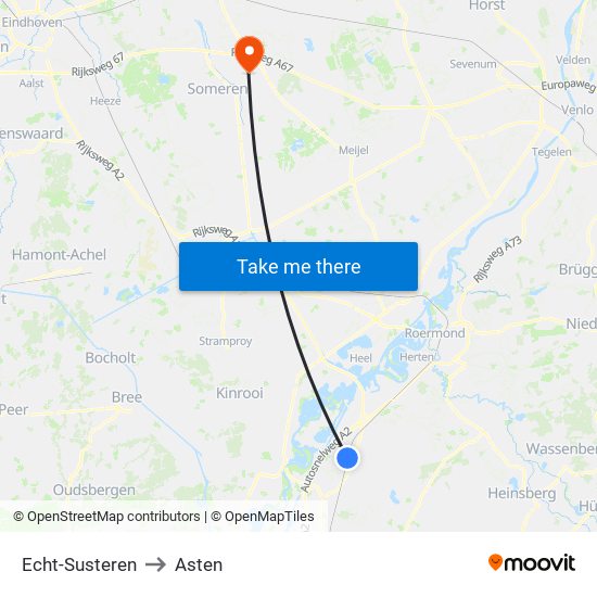 Echt-Susteren to Asten map