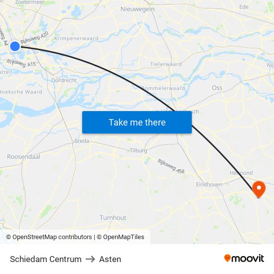 Schiedam Centrum to Asten map