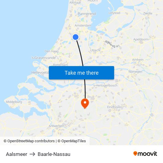 Aalsmeer to Baarle-Nassau map