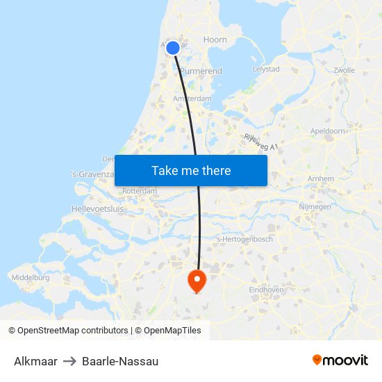 Alkmaar to Baarle-Nassau map