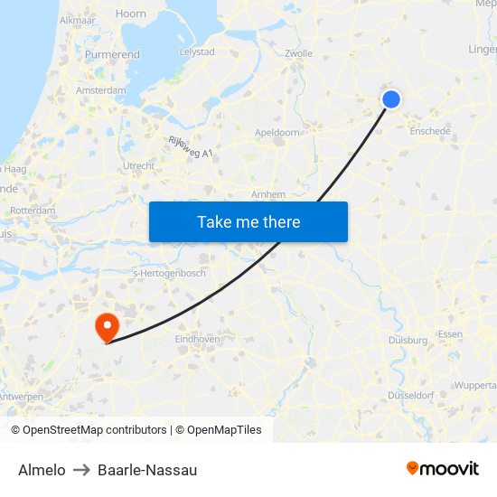 Almelo to Baarle-Nassau map