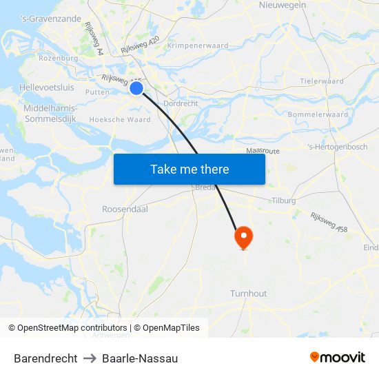 Barendrecht to Baarle-Nassau map