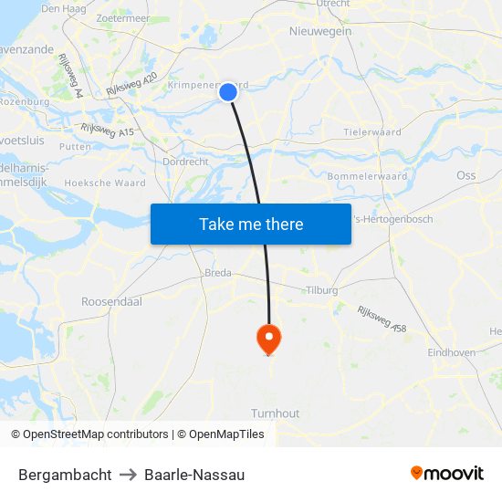 Bergambacht to Baarle-Nassau map