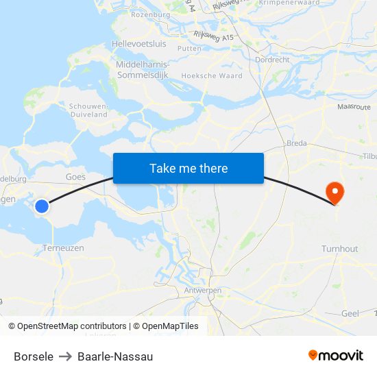 Borsele to Baarle-Nassau map