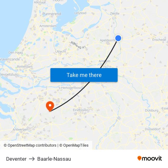 Deventer to Baarle-Nassau map