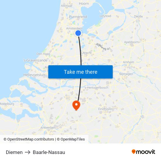 Diemen to Baarle-Nassau map