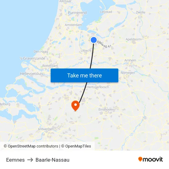 Eemnes to Baarle-Nassau map