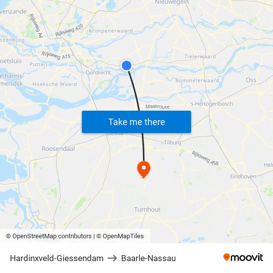 Hardinxveld-Giessendam to Baarle-Nassau map