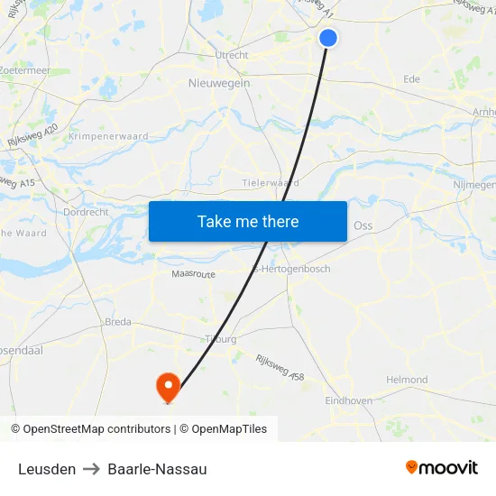 Leusden to Baarle-Nassau map