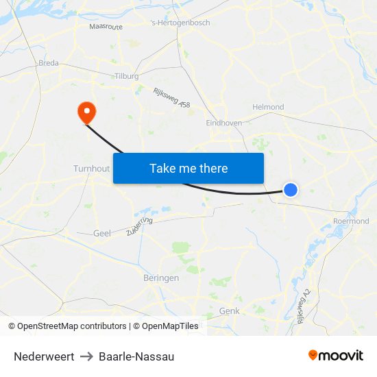 Nederweert to Baarle-Nassau map