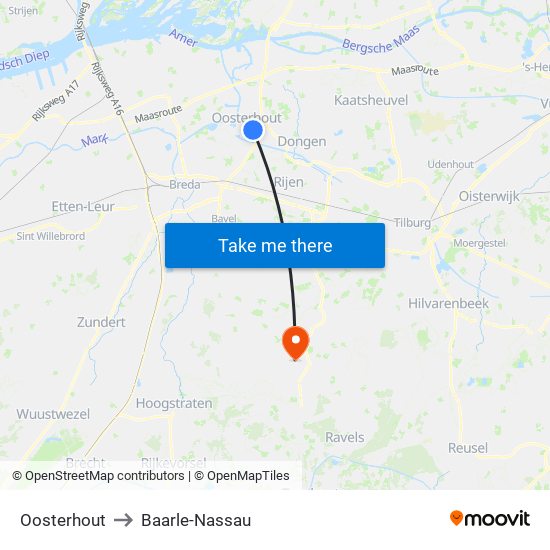 Oosterhout to Baarle-Nassau map