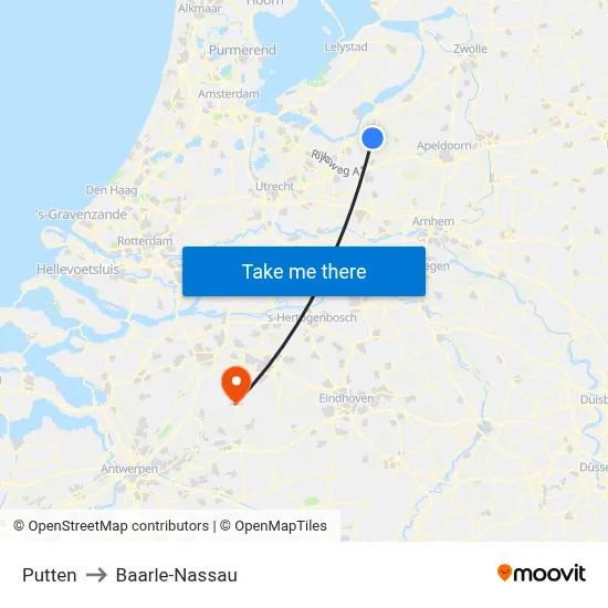 Putten to Baarle-Nassau map